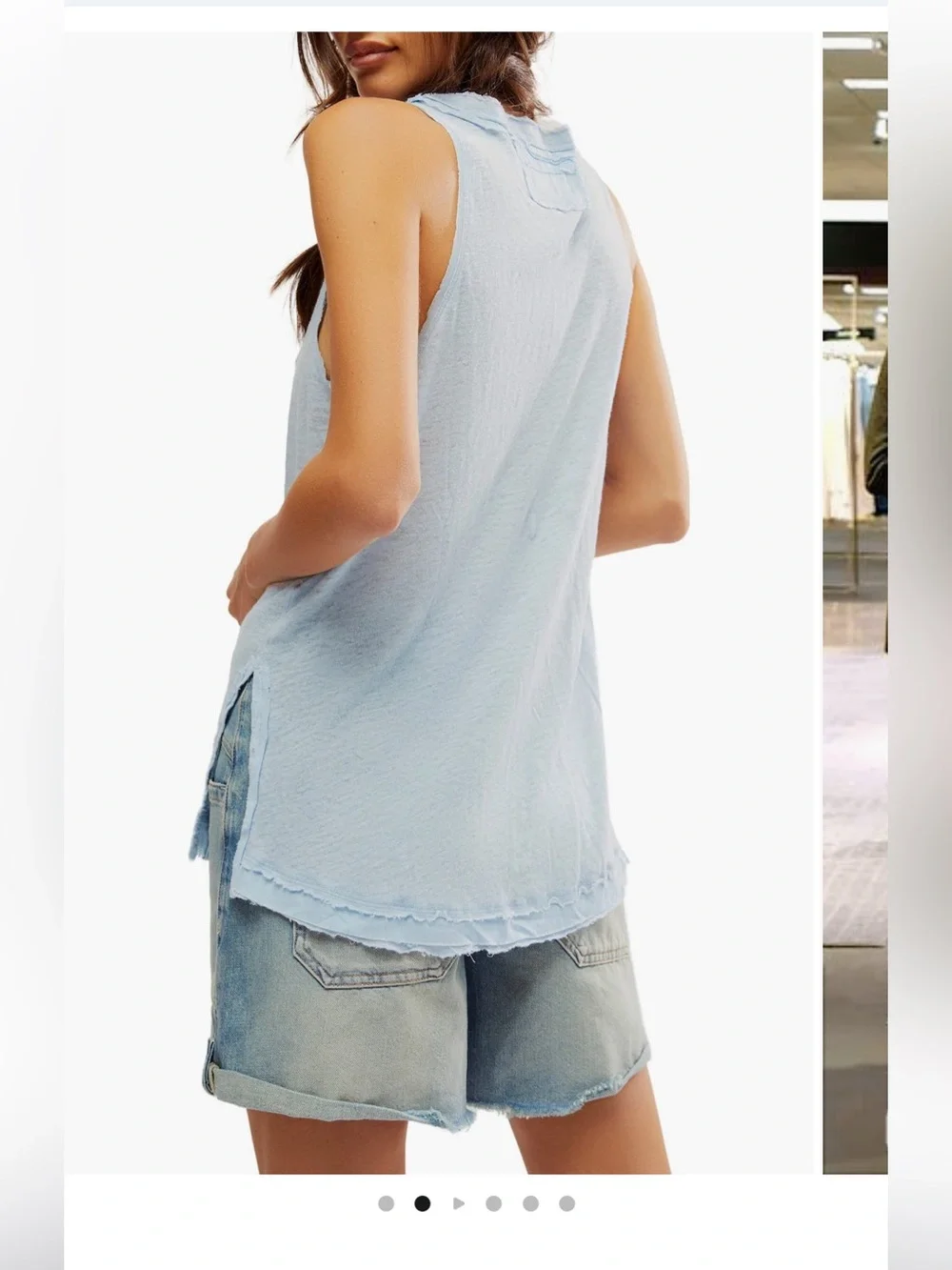 Free People Love Language Burnout Light Blue Sleeveless Henley Tank L